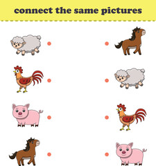 Education game for children connect the same wild animal pictures. Vector Illustration