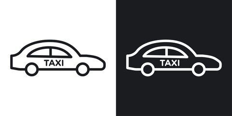 Taxi Icon Designed in a Line Style on White background.