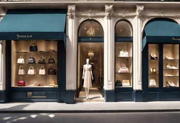  luxury and elegance as you gaze upon the Parisian shopfront adorned with an array of fashion