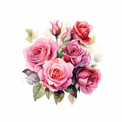 Decorative vintage style watercolor roses bouqet  - 754080381