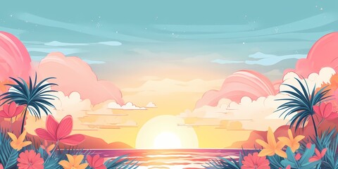 A whimsical blend of pink, blue, and yellow hues cascades across a wide banner header, set against a light grainy background reminiscent of a retro summer vibe.