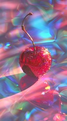 Luminous cherry enhanced by a prism showcasing delightful light effects