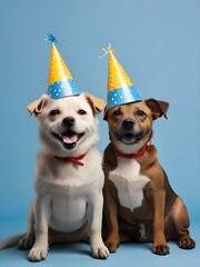 two dogs in birthday hats
