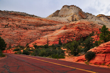 The spectacular Utah Scenic Byway 9 from Springdale to Mt. Carmel Junction cutting through the...