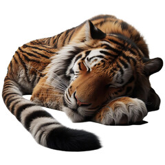 Tiger on the left side, isolated, transparent background.