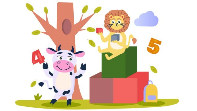 Animation of learning to count with cows and lions