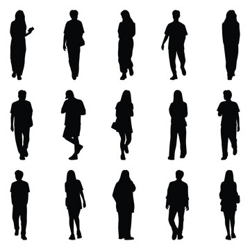 Vector collection set of individual people silhouettes.	
