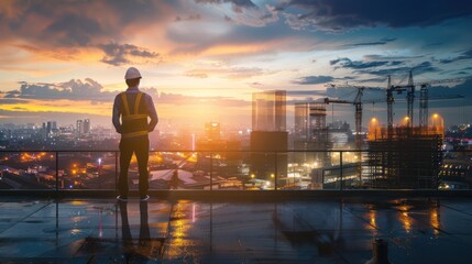 Rear View Building the Future: Construction Manager Surveying Urban Expansion