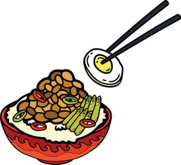 isolate natto and rice japanese food flat style illustration