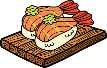 isolate shrimp sushi japanese food flat style illustration