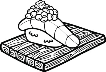 isolate sashimi sushi japanese food black and white flat style illustration