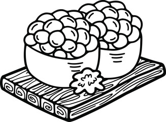 isolate ikura sushi set japanese food black and white flat style illustration