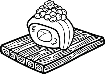 isolate sashimi sushi japanese food black and white flat style illustration