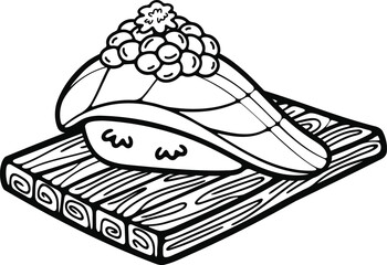 isolate sashimi sushi japanese food black and white flat style illustration