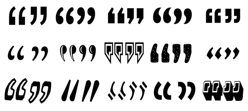 Quote mark. Quotes icon vector set. Quote marks outline, speech marks, inverted commas or talking marks collection. Talk bubble speech icon. Black quotes icon. Vector illustration.