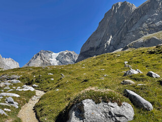 Fototapeta na wymiar Hiking in Tranquil Valleys Trail Paths of Vanoise National Park, Hautes Alps, France