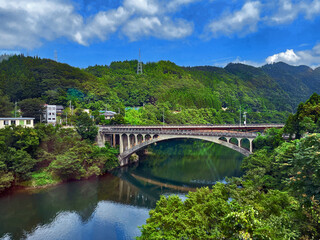 Fototapeta na wymiar Gifu Gem: Hida's Idyllic Countryside Village Rail Bridge, Takayama, Gifu Prefecture, Japan