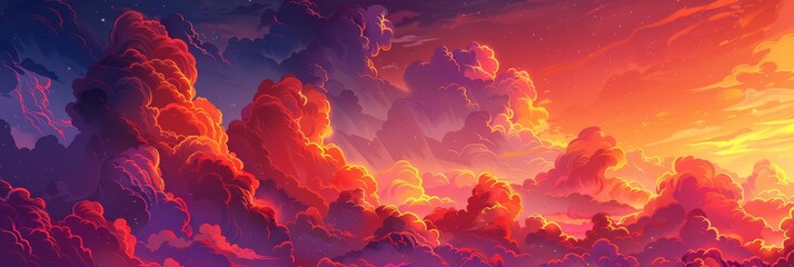 Background Texture Pattern Cel-Shaded Post-Apocalyptic Skies showcasing dramatic skies Blend fiery colors, all defined by thick, comic book-style outlines created with Generative AI Technology