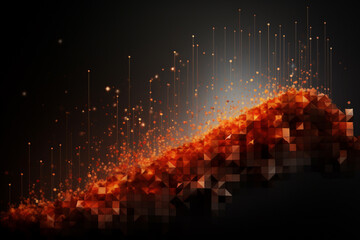 Change, rise, effect, expand, trending, concept abstract. red, orange particles or geometry rising and expanding