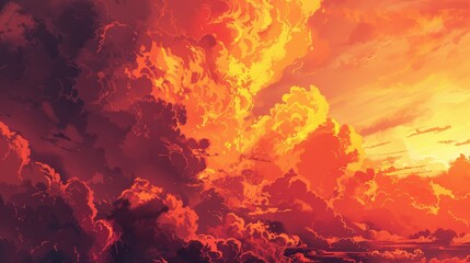 Background Texture Pattern Cel-Shaded Post-Apocalyptic Skies showcasing dramatic skies Blend fiery colors, all defined by thick, comic book-style outlines created with Generative AI Technology - obrazy, fototapety, plakaty