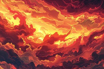 Obraz premium Background Texture Pattern Cel-Shaded Post-Apocalyptic Skies showcasing dramatic skies Blend fiery colors, all defined by thick, comic book-style outlines created with Generative AI Technology