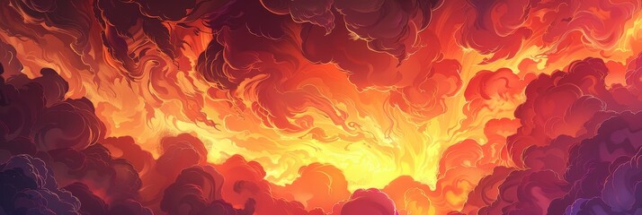Background Texture Pattern Cel-Shaded Post-Apocalyptic Skies showcasing dramatic skies Blend fiery colors, all defined by thick, comic book-style outlines created with Generative AI Technology - obrazy, fototapety, plakaty
