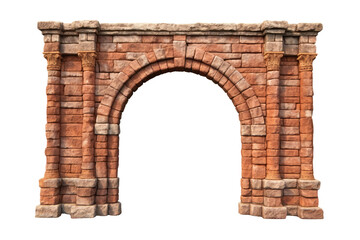 Antique brick archway, brick wall ,a grand entryway, isolated on a transparent background. PNG, cutout, or clipping path.	
