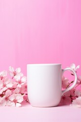 Fototapeta na wymiar Mug mockup with background color pink and domino