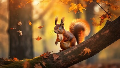 cute squirrel in the autumn park