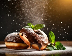 powdered sugar falls on a donut