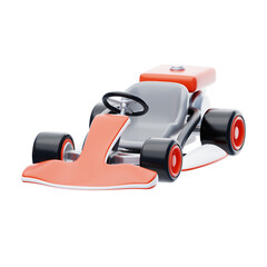 3D Orange Go Kart Model Racing Thrills On Four Wheels. 3d illustration, 3d element, 3d rendering. 3d visualization isolated on a transparent background - obrazy, fototapety, plakaty