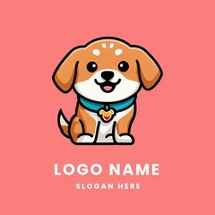 logo 2d cartoon logo dog smiling full body