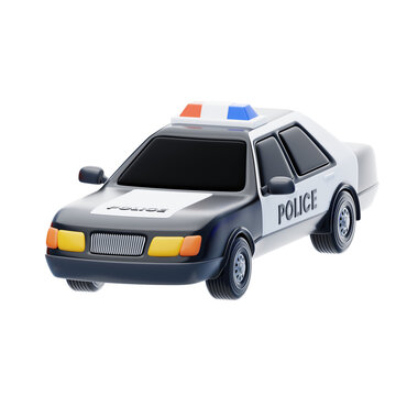 3D Police Car Model Law Enforcement Cruiser. 3d illustration, 3d element, 3d rendering. 3d visualization isolated on a transparent background
