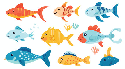 Fototapeta premium Cartoon animals and fishes in Jaidee Family