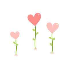 Pink heart plants on white background. Valentine's Day card illustration.