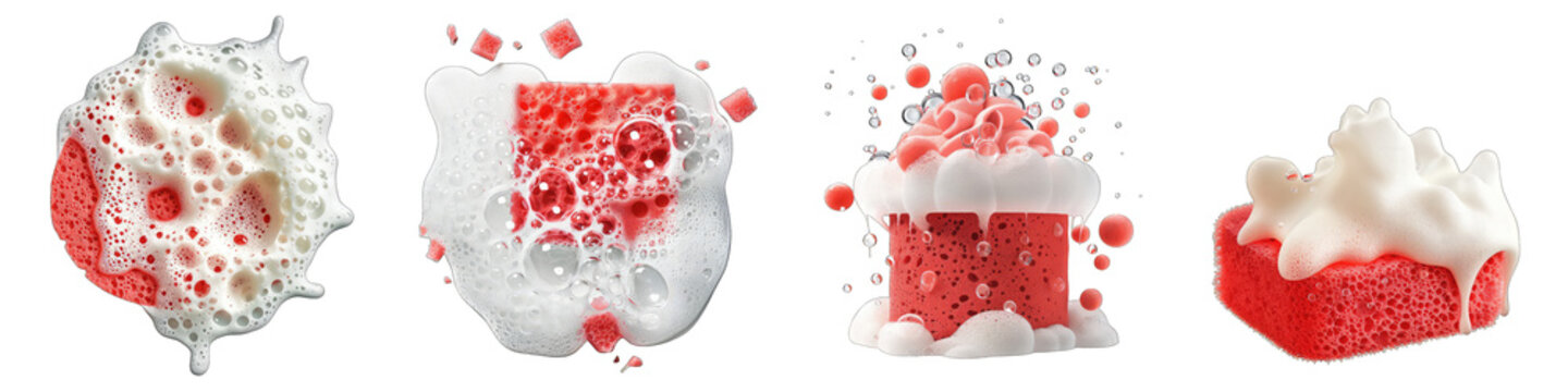 Soap foam with bubbles and red sponge  Hyperrealistic Highly Detailed Isolated On Transparent Background Png File