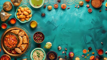 Vibrant ramadan banner: traditional festive accessories for cultural celebration

