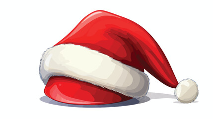 Christmas Santa hat on white. - obrazy, fototapety, plakaty