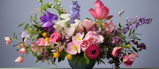 A collection of different colored flowers, freshly cut and arranged in a vase, ready for home decoration. The vibrant hues of the blooms create a colorful and lively display.