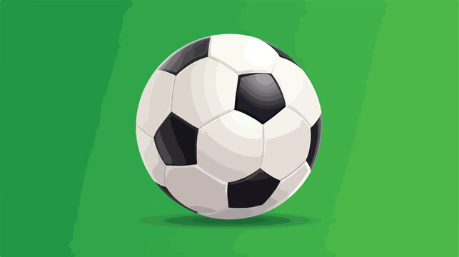 Classic football ball on green background.