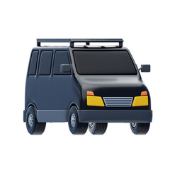 3D Model Of Black Van Transport. 3d illustration, 3d element, 3d rendering. 3d visualization isolated on a transparent background