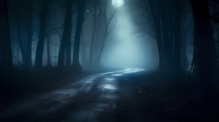 Obraz premium foggy forest at night,mysterious dark forest at night