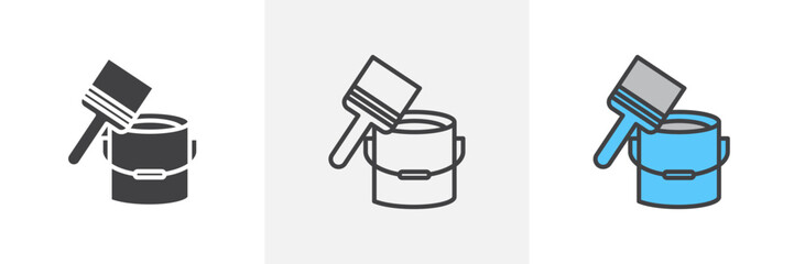 Paint Bucket and Paint Brush Isolated Line Icon Style Design. Simple Vector Illustration