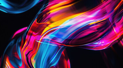 Abstract Neon Light Streaks on a Black Background