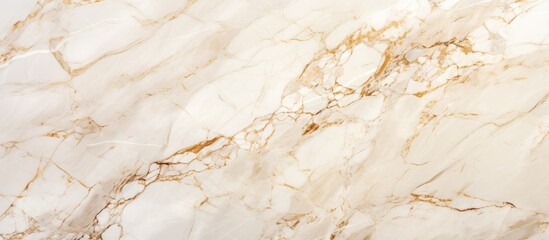 This close-up view showcases the intricate patterns and textures of a polished ivory marble surface. The marbled surface features natural breccia marble tiles,
