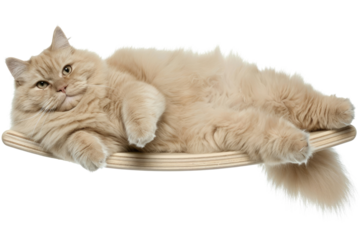 Relaxed Cream-Colored Persian Cat Lounging on a Wooden Surface, Depicting Coziness and Pet Comfort.