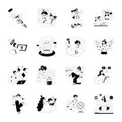 Set of 16 Technology Doodle Mini Illustrations 

