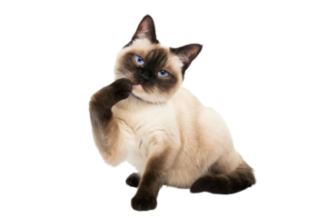 Siamese Cat Sitting and Playfully Raising Paw, Expressing Curiosity and Playfulness.