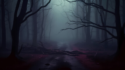 Obraz premium foggy forest at night,mysterious dark forest at night