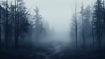 Fototapeta na wymiar foggy forest at night,mysterious dark forest at night